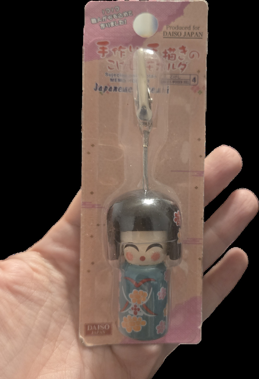 Daiso Japan Kokeshi Doll Memo Holder Clip Handmade Wood Design #4 NEW